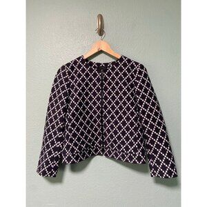 Ann‎ Taylor Women's Navy and White Patterned Jacket Size 4